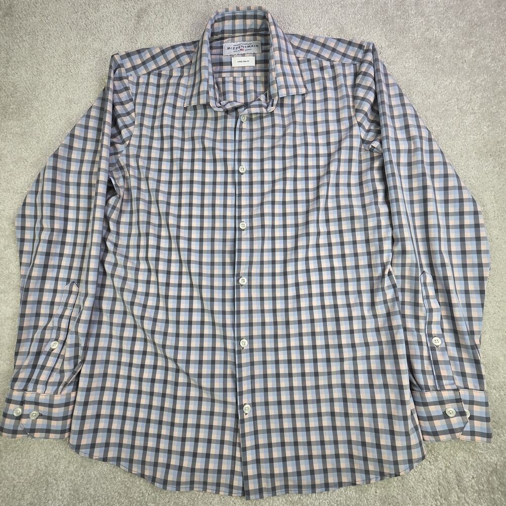 Mizzen + Main Leeward Performance Long Sleeve Shirt Men's Size L Blue Plaid USA